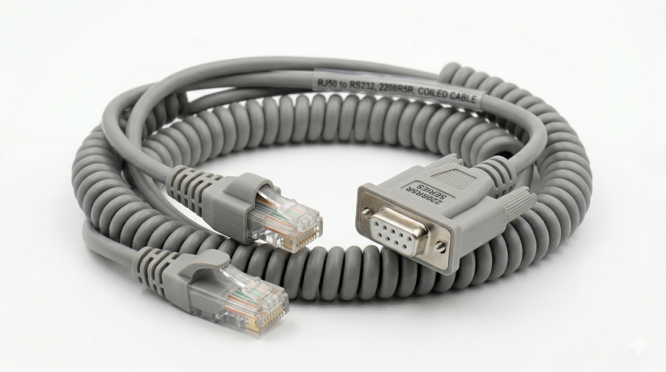 2208R7R - series, 6meters Grey, RJ50 to R232 Coiled